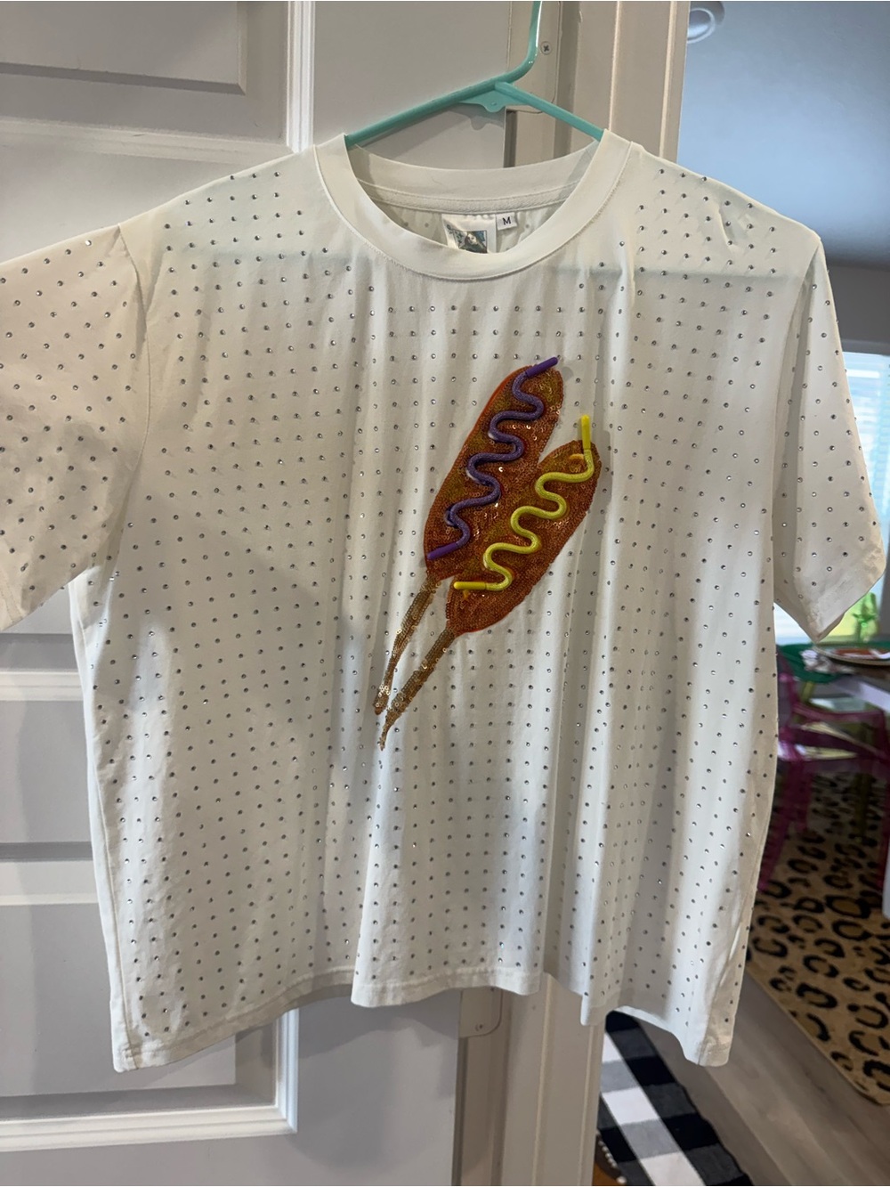 White LSU Tee with Corn Dog Patch -